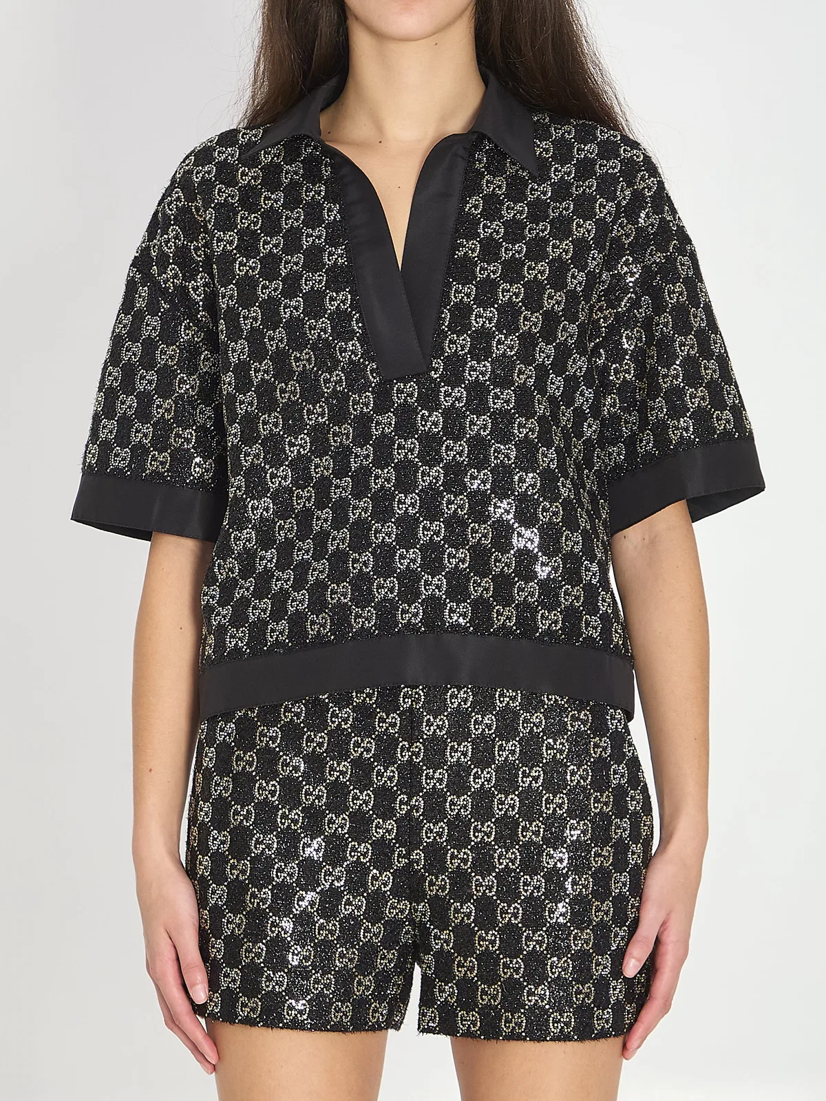 Gucci Embroidered Lamé Wool Tweed Shorts