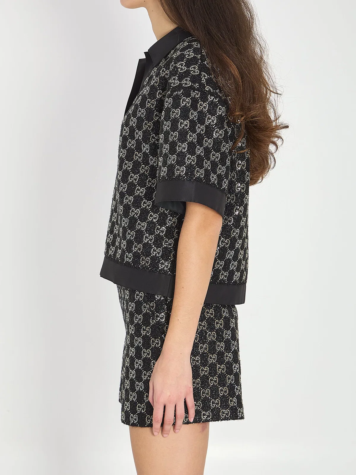 Gucci Embroidered Lamé Wool Tweed Shorts