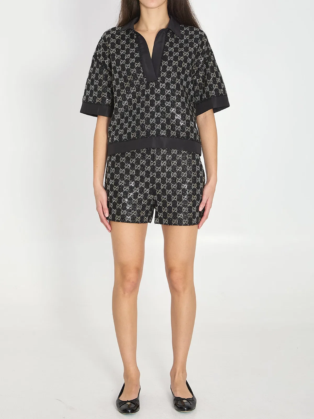 Gucci Embroidered Lamé Wool Tweed Shorts
