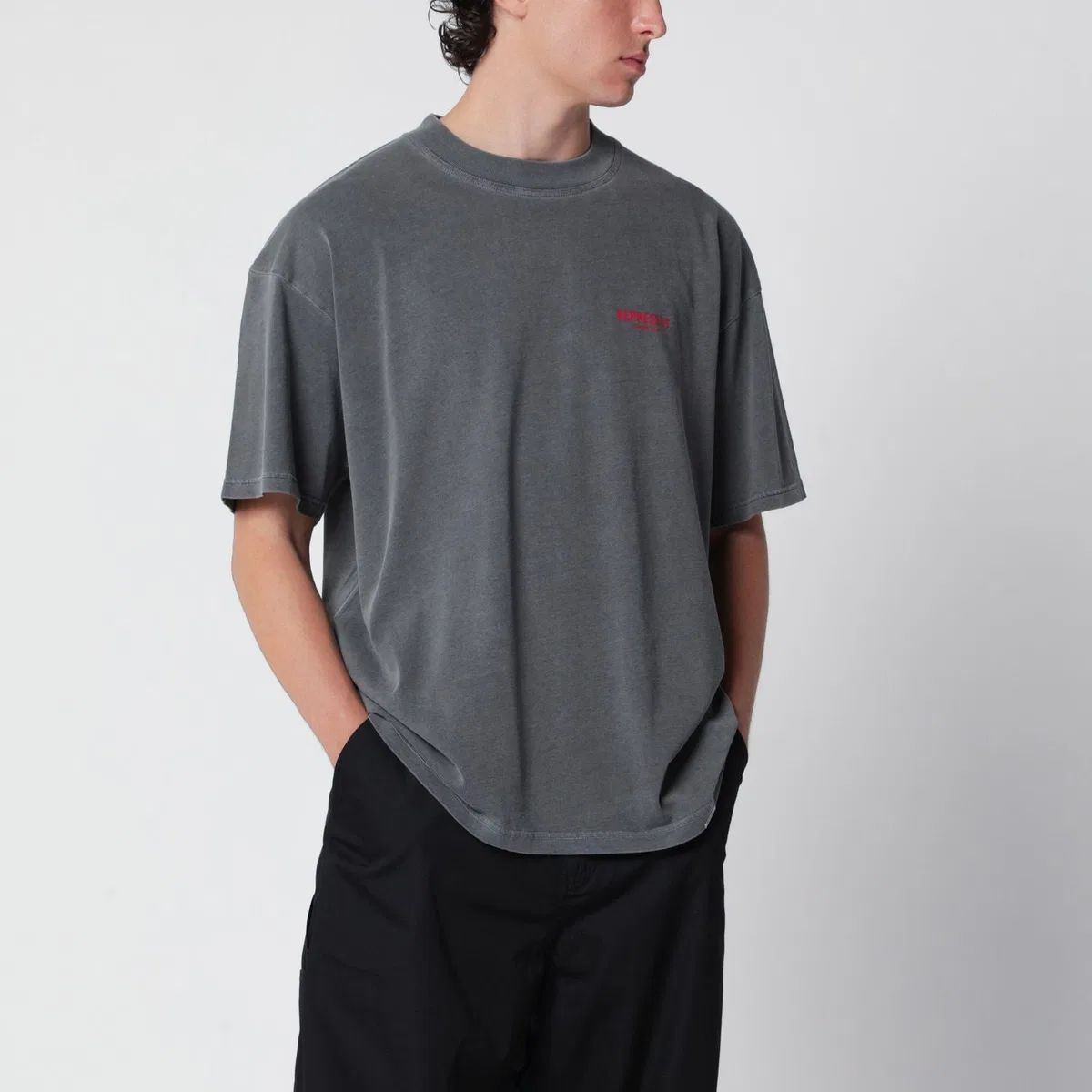 Represent Washed Black Cotton Tshirt With Logo