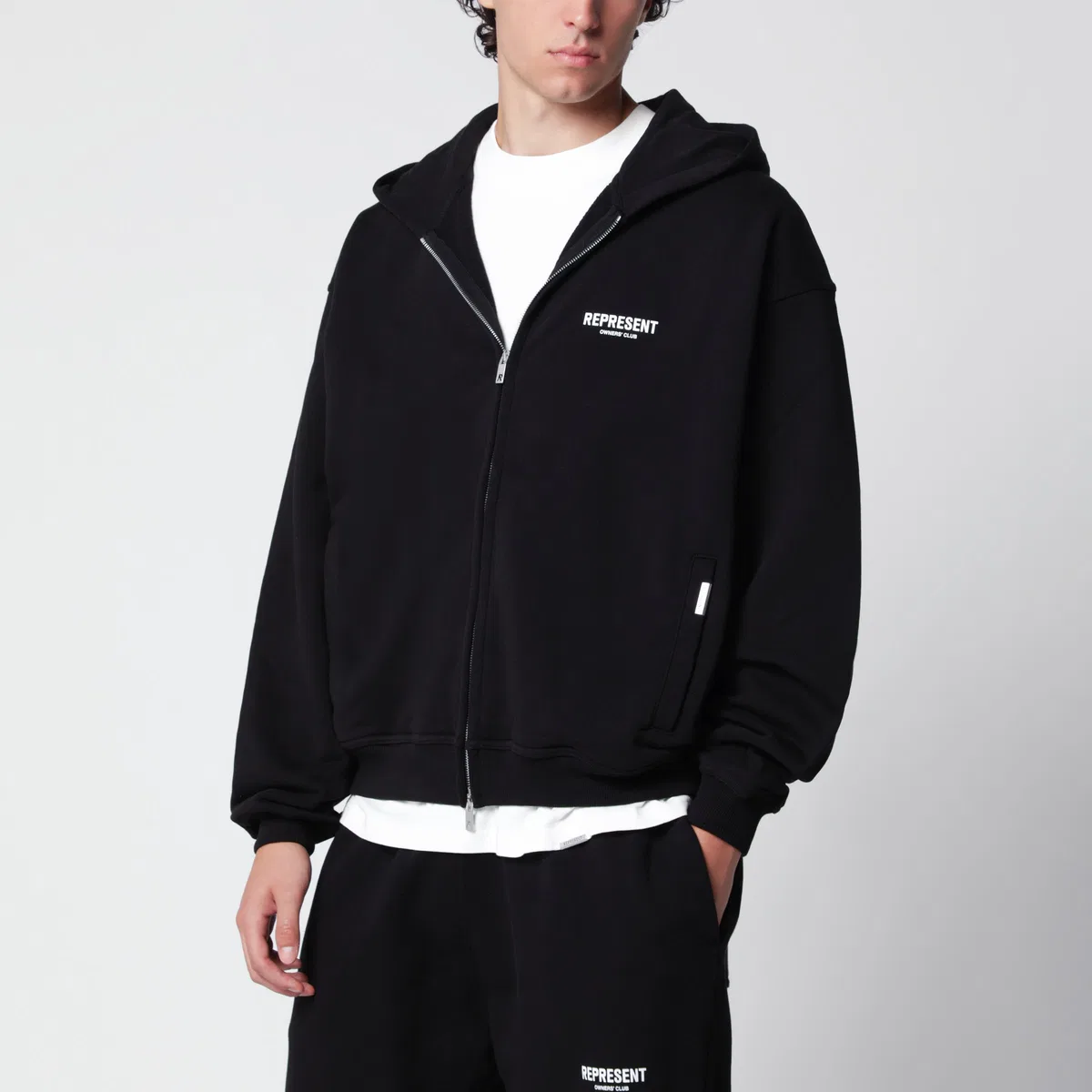 Represent Black Cotton Zip-Up Hoodie