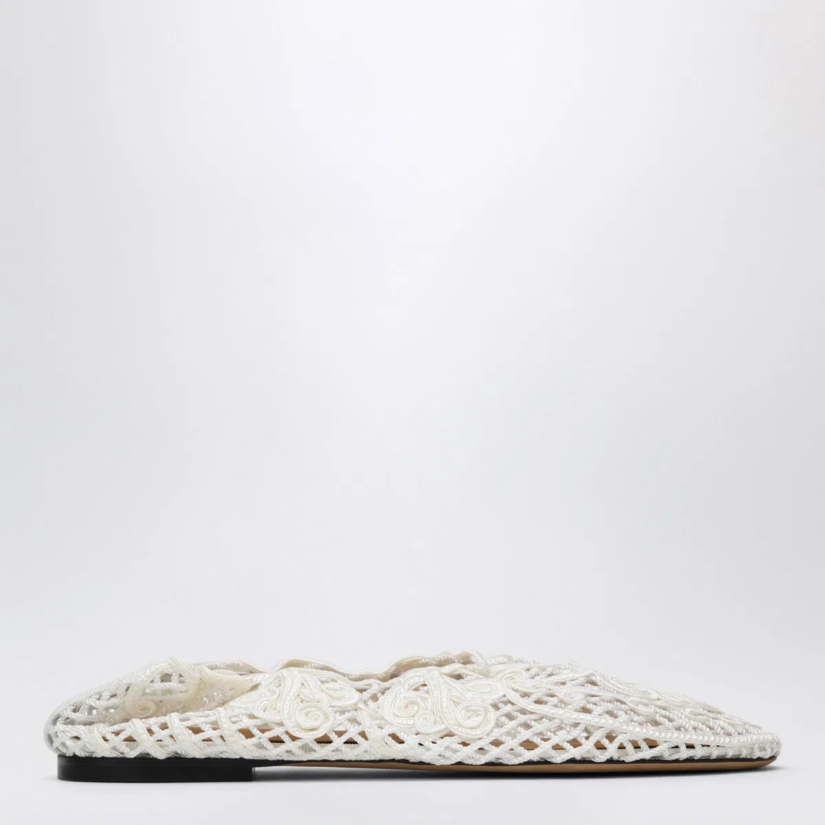 Odissi White Iris Crochet Ballerina Flats