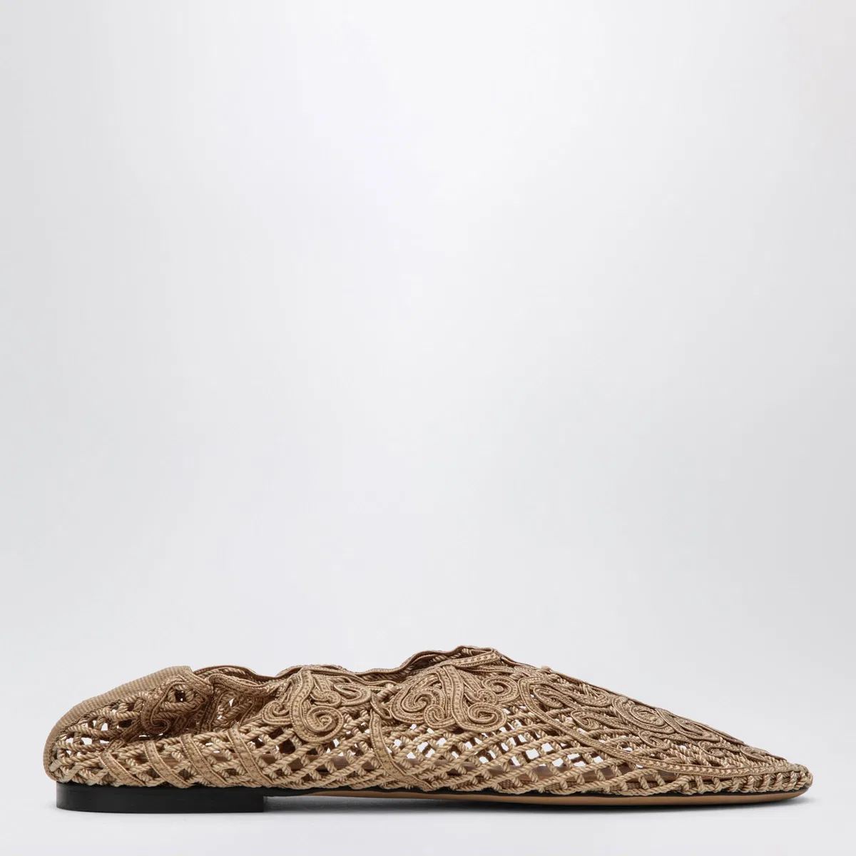 Odissi Beige Iris Crochet Ballerina Flats