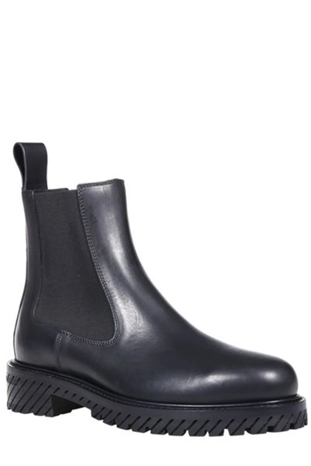 Off-White Black Leather Combat Ankle Boots