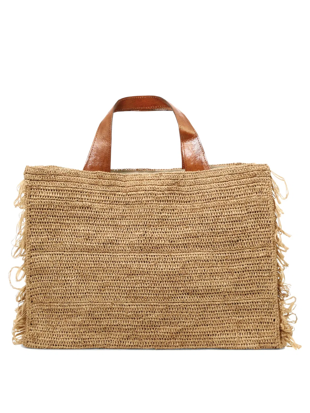 IBeliev Beige Raffia Leather Handbag