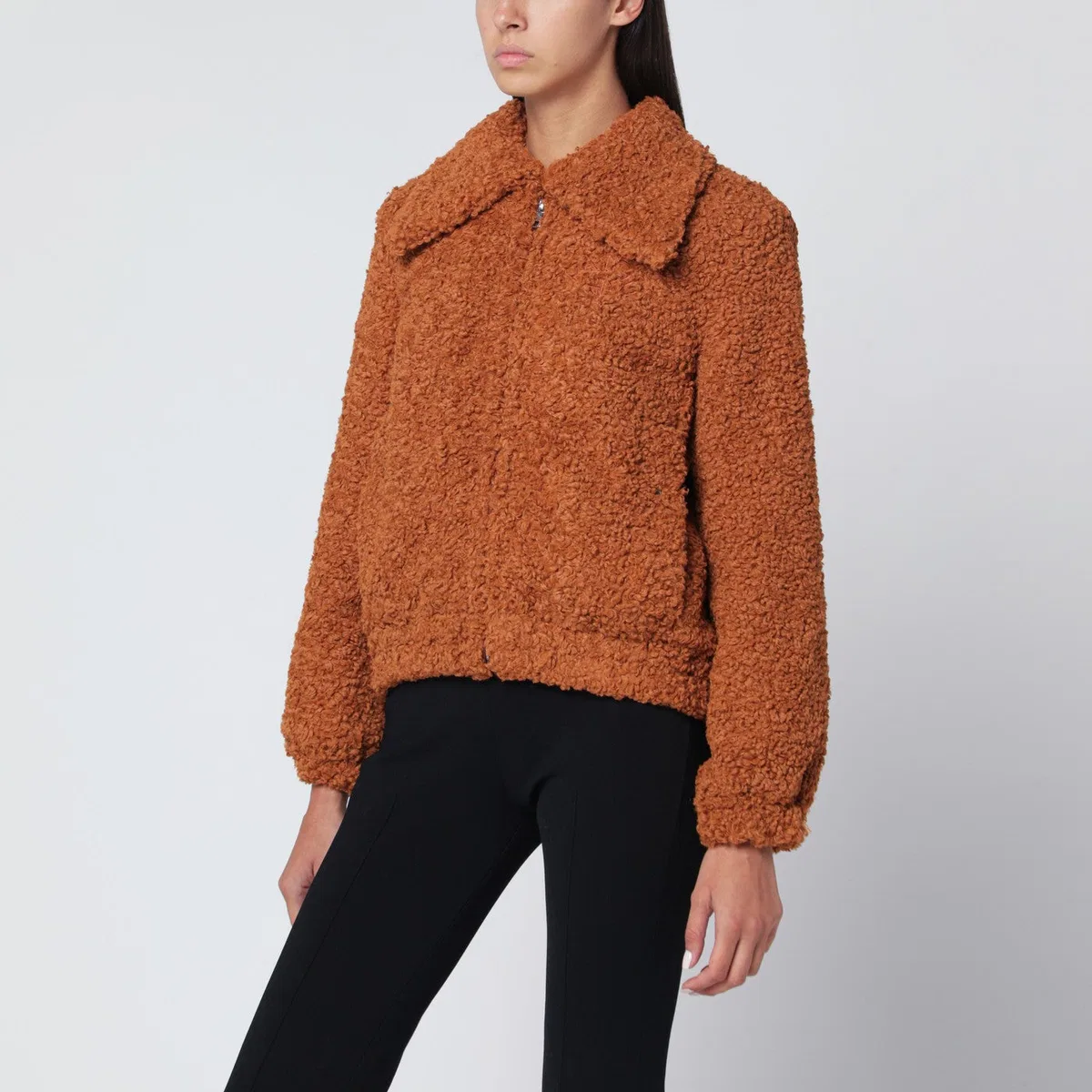 Patou Pumpkin-Coloured Faux Fur Bomber Jacket