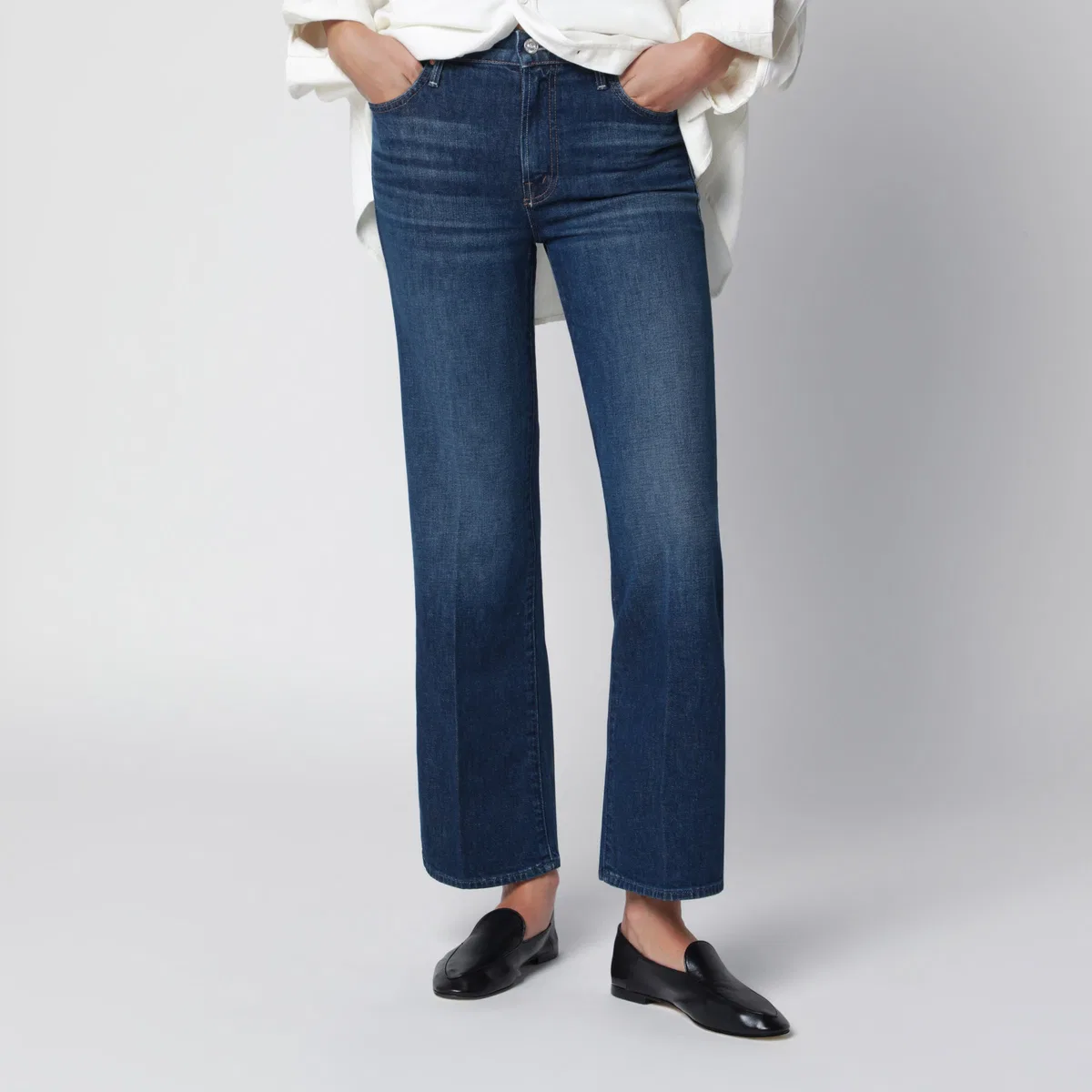 Mother The Lil Kick It Jeans In Dark Blue Washe