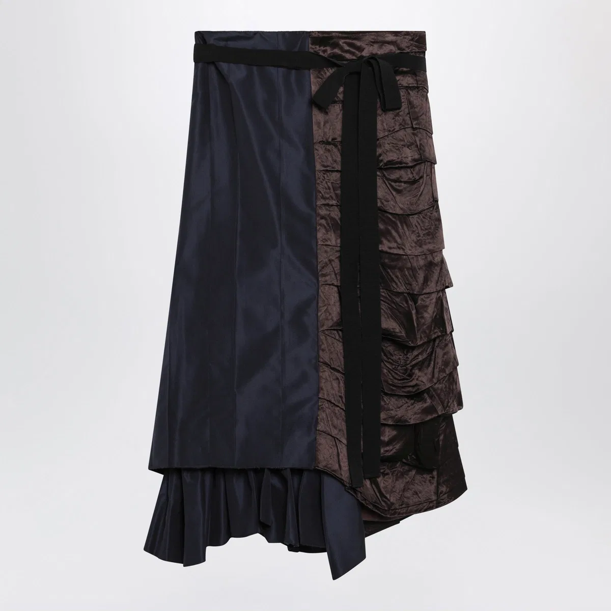 Prada Blue Patchwork Faille Wrap Skirt