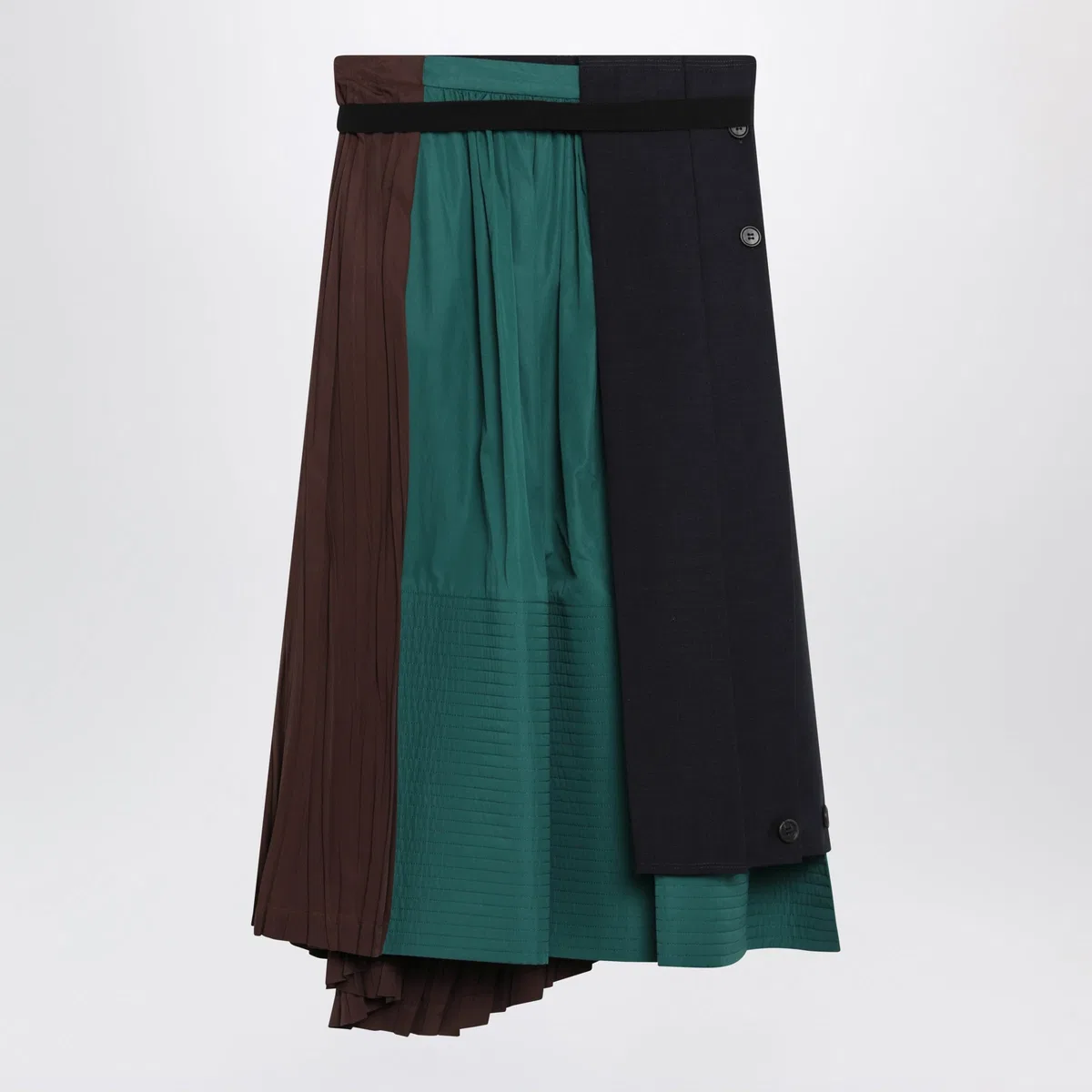 Prada Asymmetric Patchwork Skirt In Virgin Woo