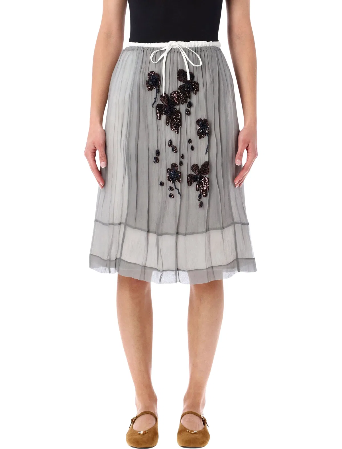 Prada Embroidered Chiffon Midi Skirt