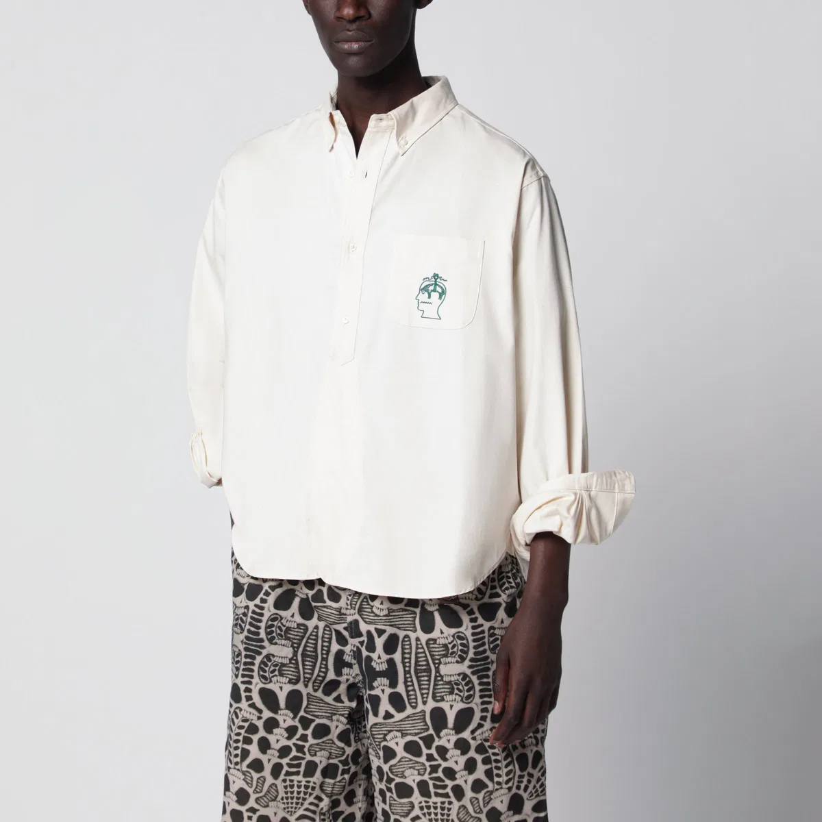Brain dead Ivory Button-Down Cotton Shirt