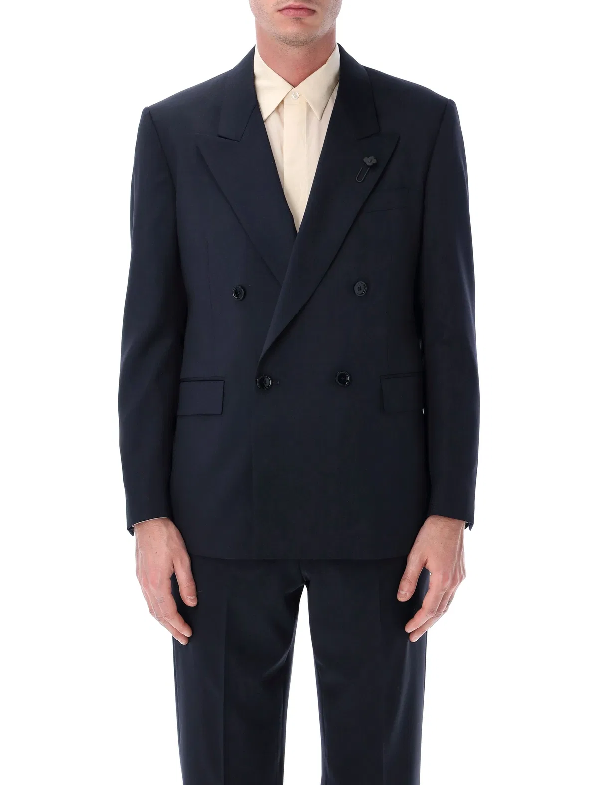 Lardini Soirée Double-Breasted Navy Wool Jacket