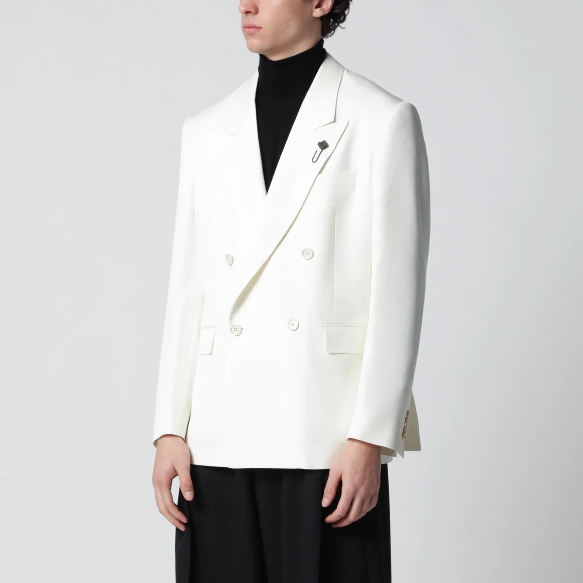 Lardini White Viscose Double-Breasted Suit
