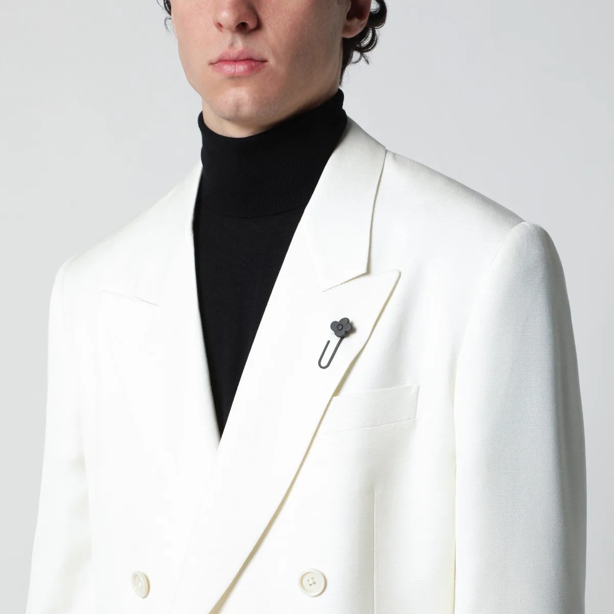 Lardini White Viscose Double-Breasted Suit