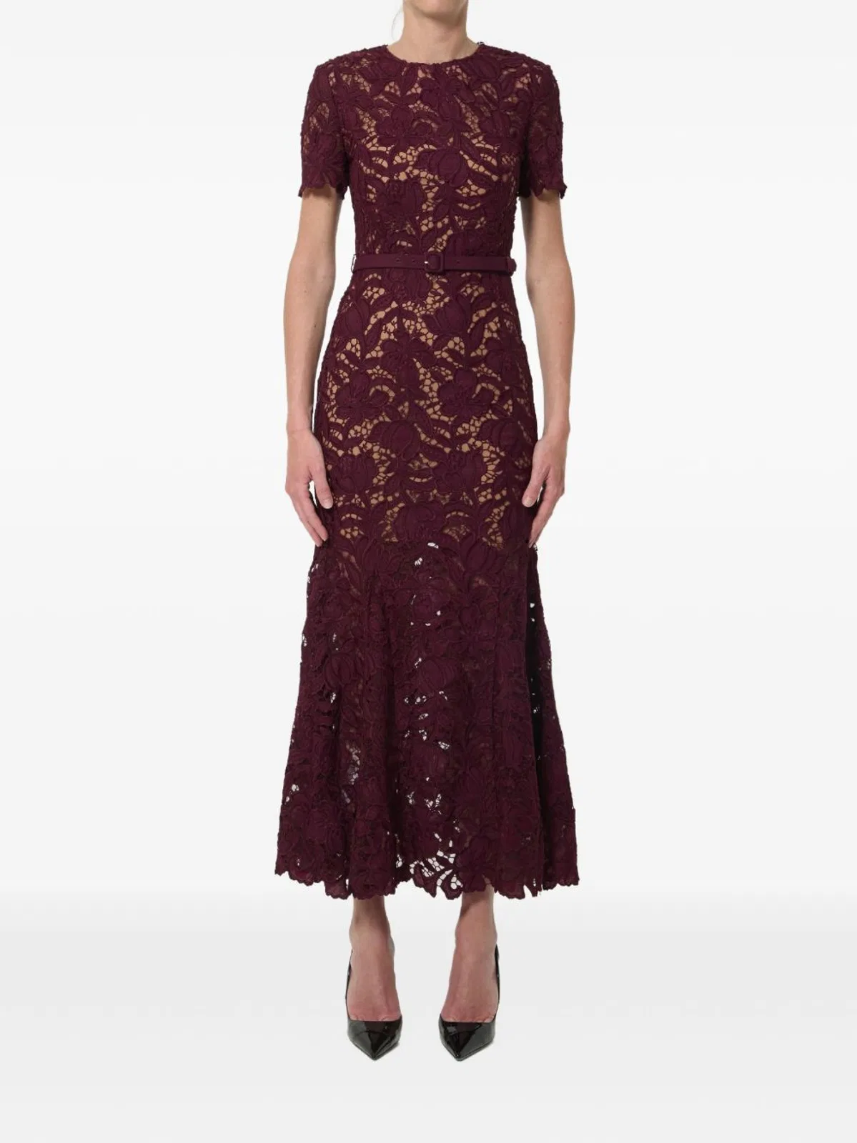 Self-Portrait Burgundy Polyester Midi Dress