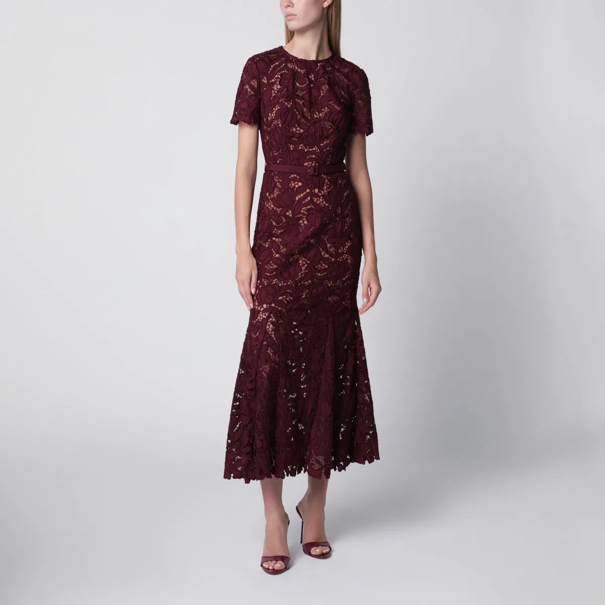 Self-Portrait Burgundy Lace Midi Dress With Removable 