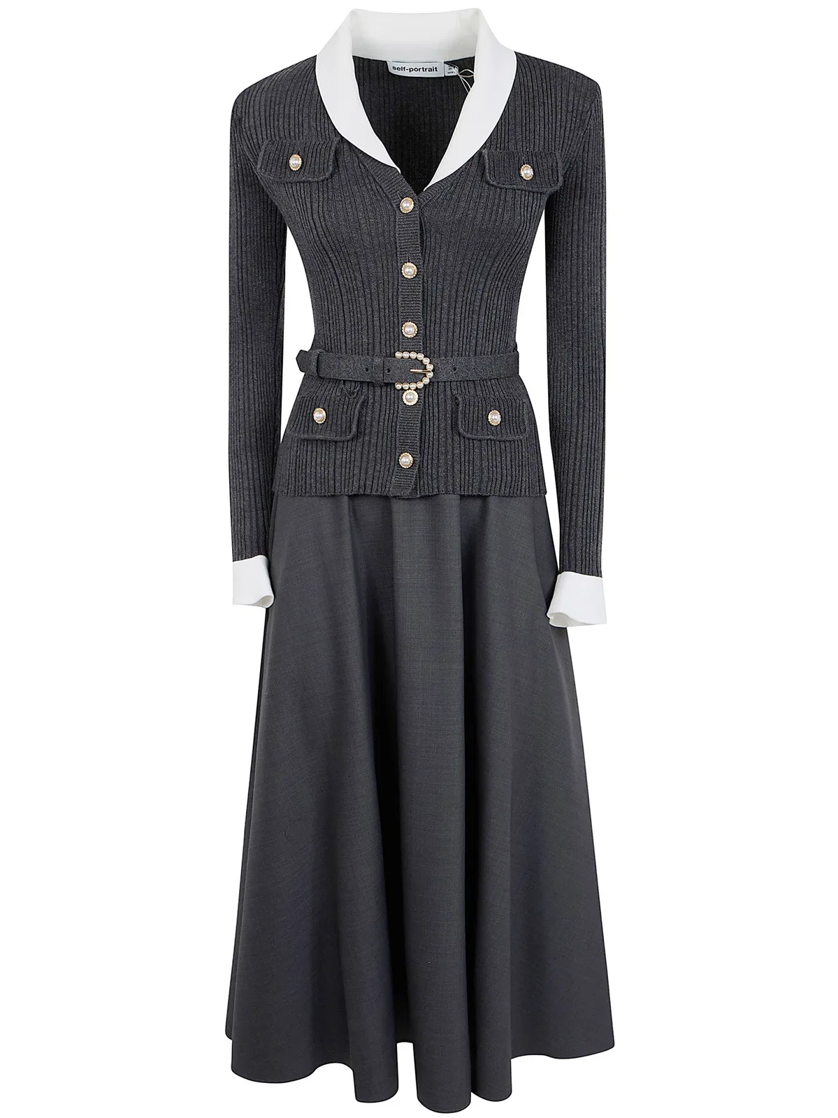 Self-Portrait Knit Twill Midi Dress