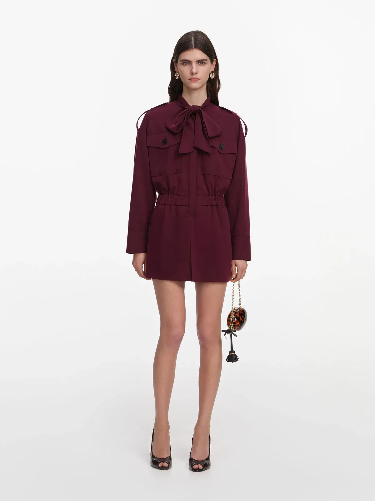 Self-Portrait Twill Tie Neck Playsuit