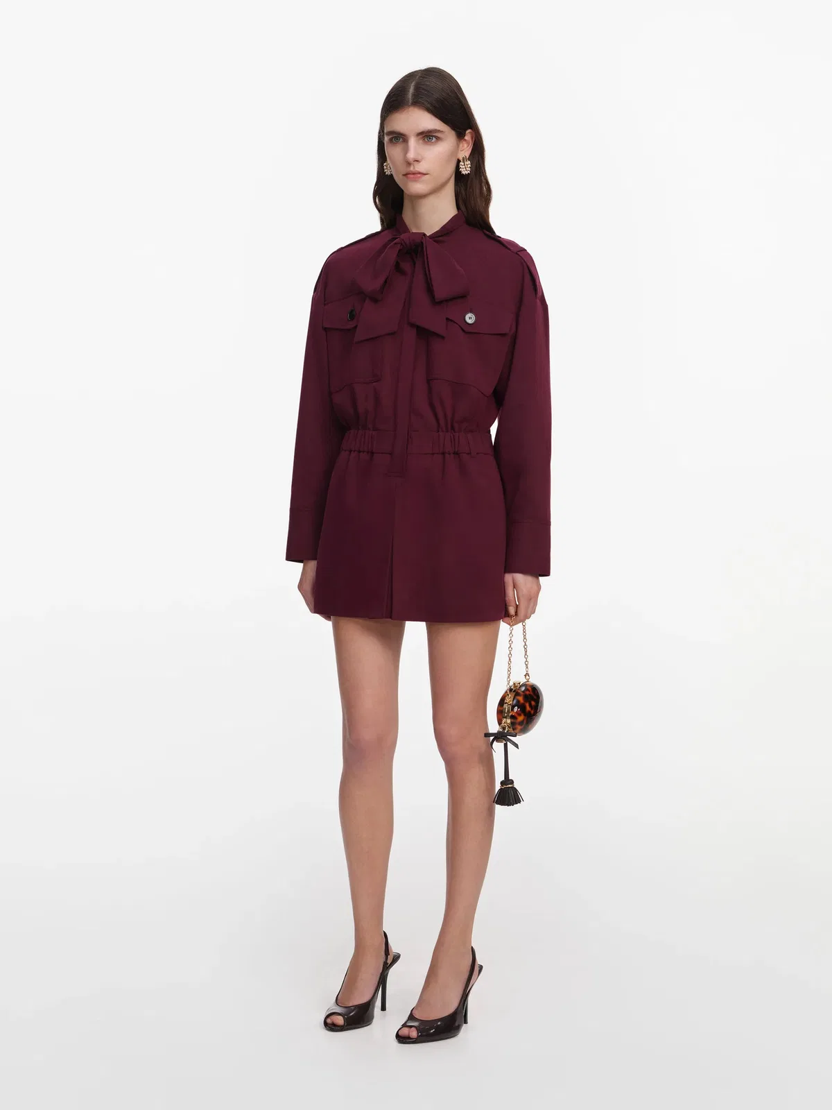 Self-Portrait Twill Tie Neck Playsuit