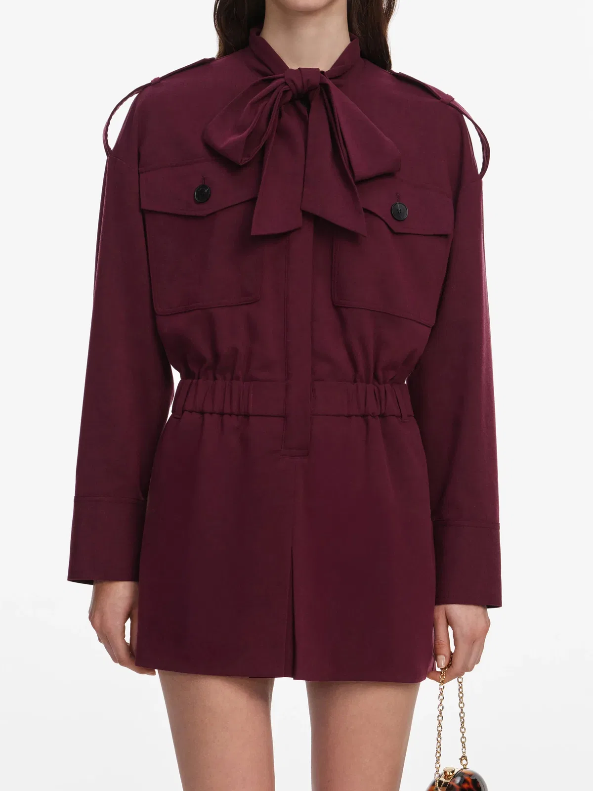 Self-Portrait Twill Tie Neck Playsuit
