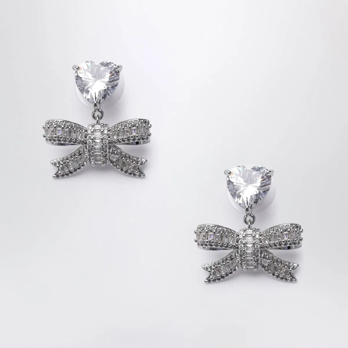 Self-Portrait Heart Drop Earrings With Crystal Bow In 