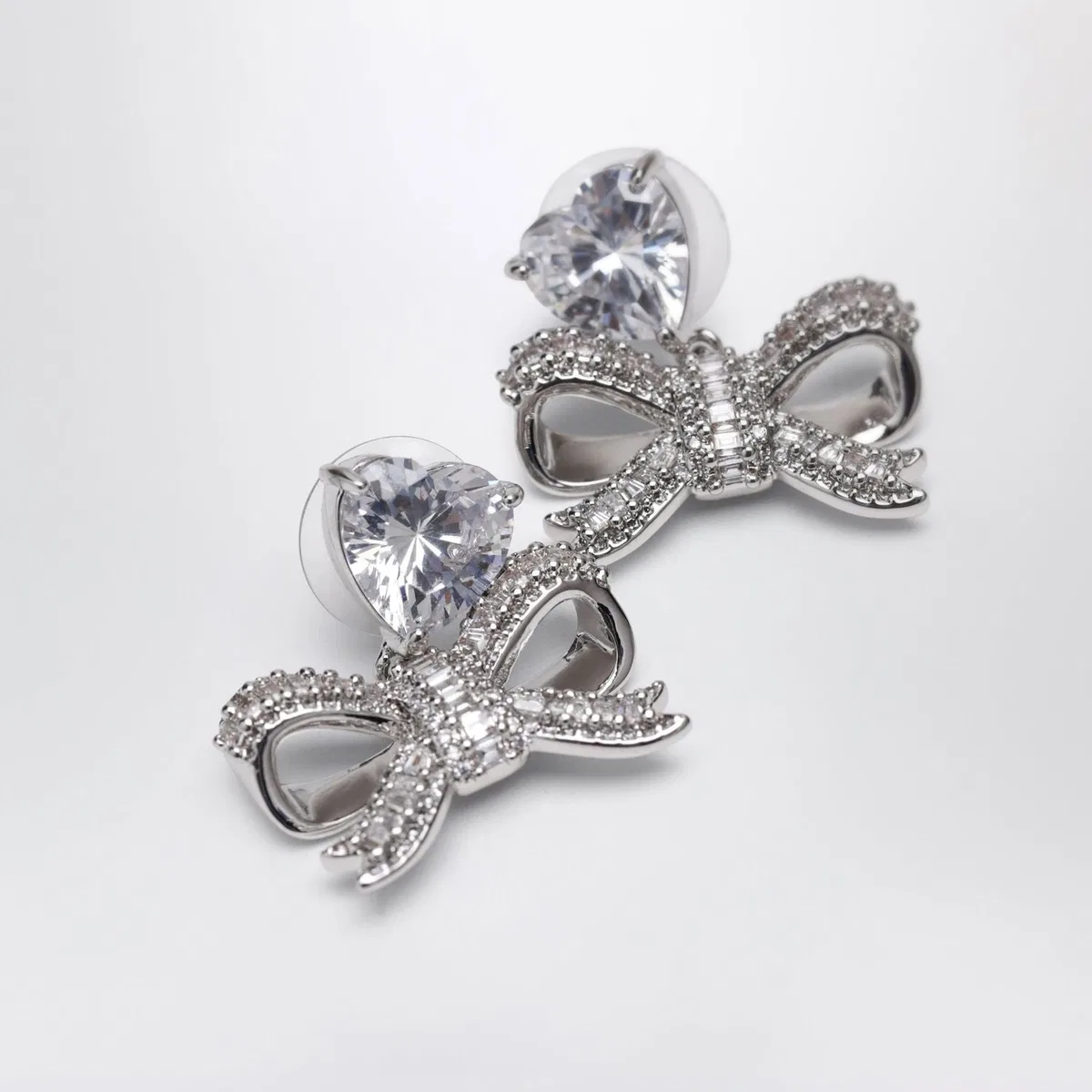 Self-Portrait Heart Drop Earrings With Crystal Bow In