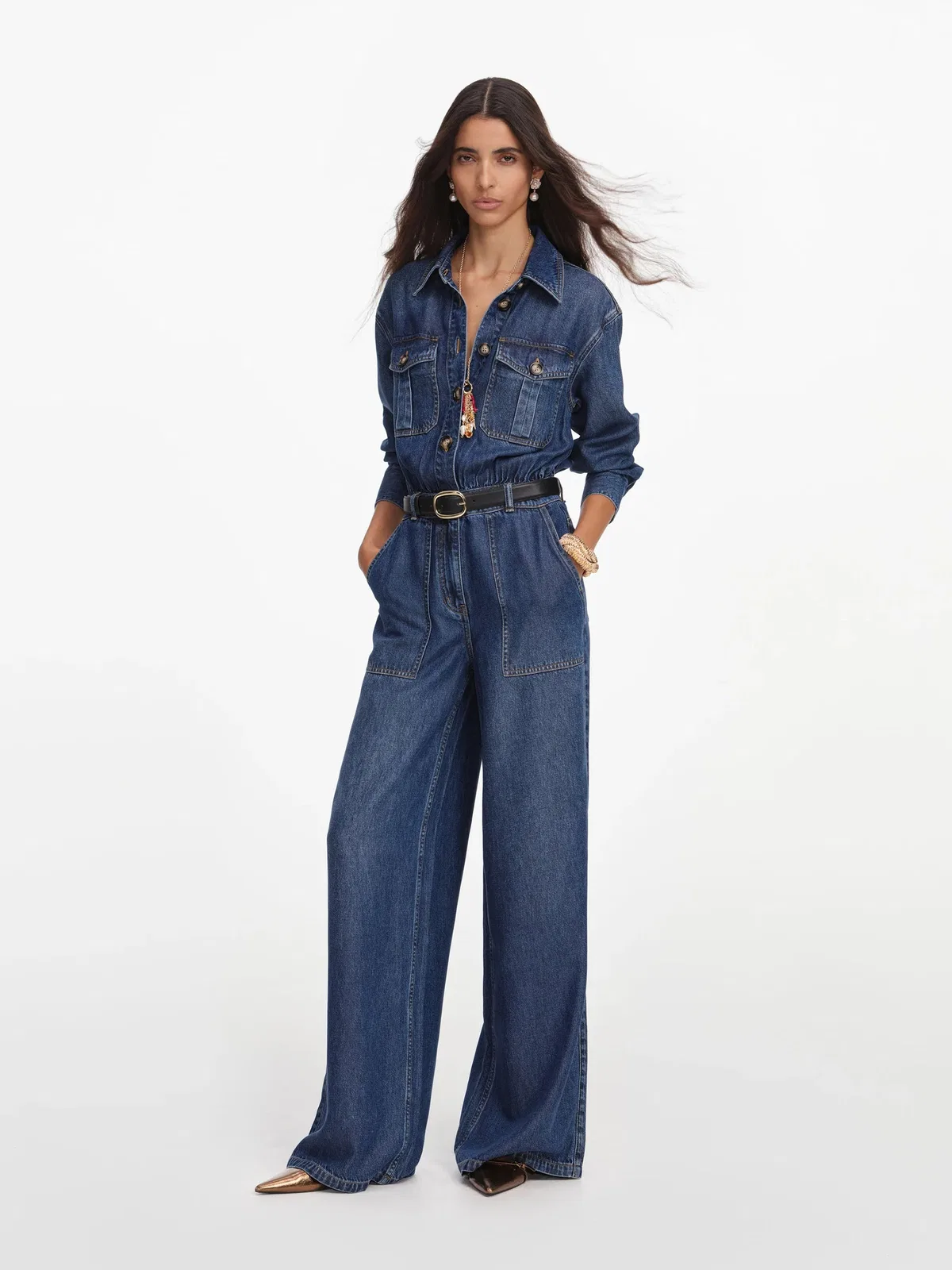 Self-Portrait Denim Relaxed Fit Jumpsuit
