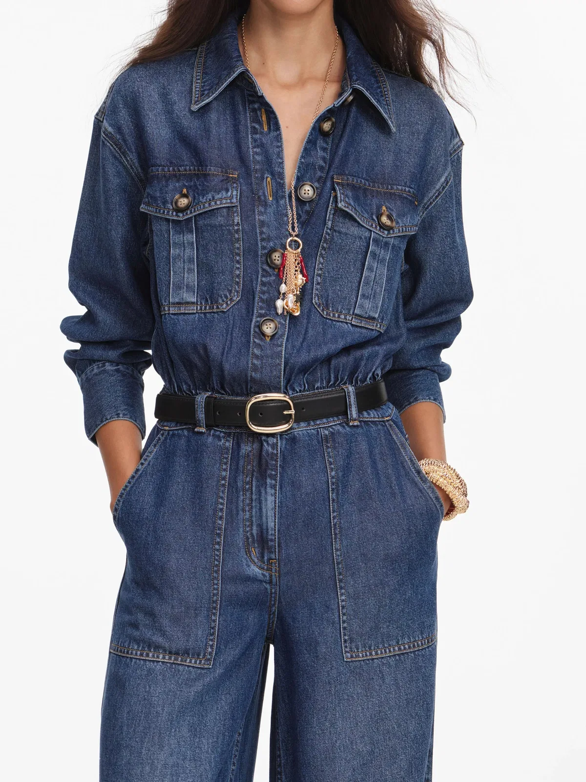 Self-Portrait Denim Relaxed Fit Jumpsuit