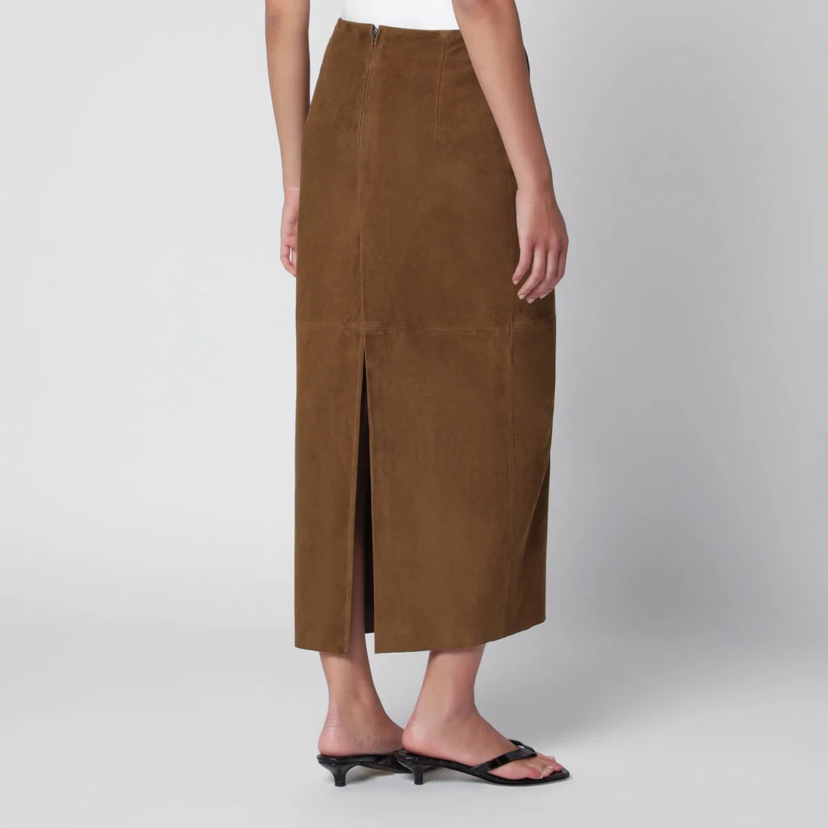 Nour Hammour Selly Brown Suede Maxi Skirt
