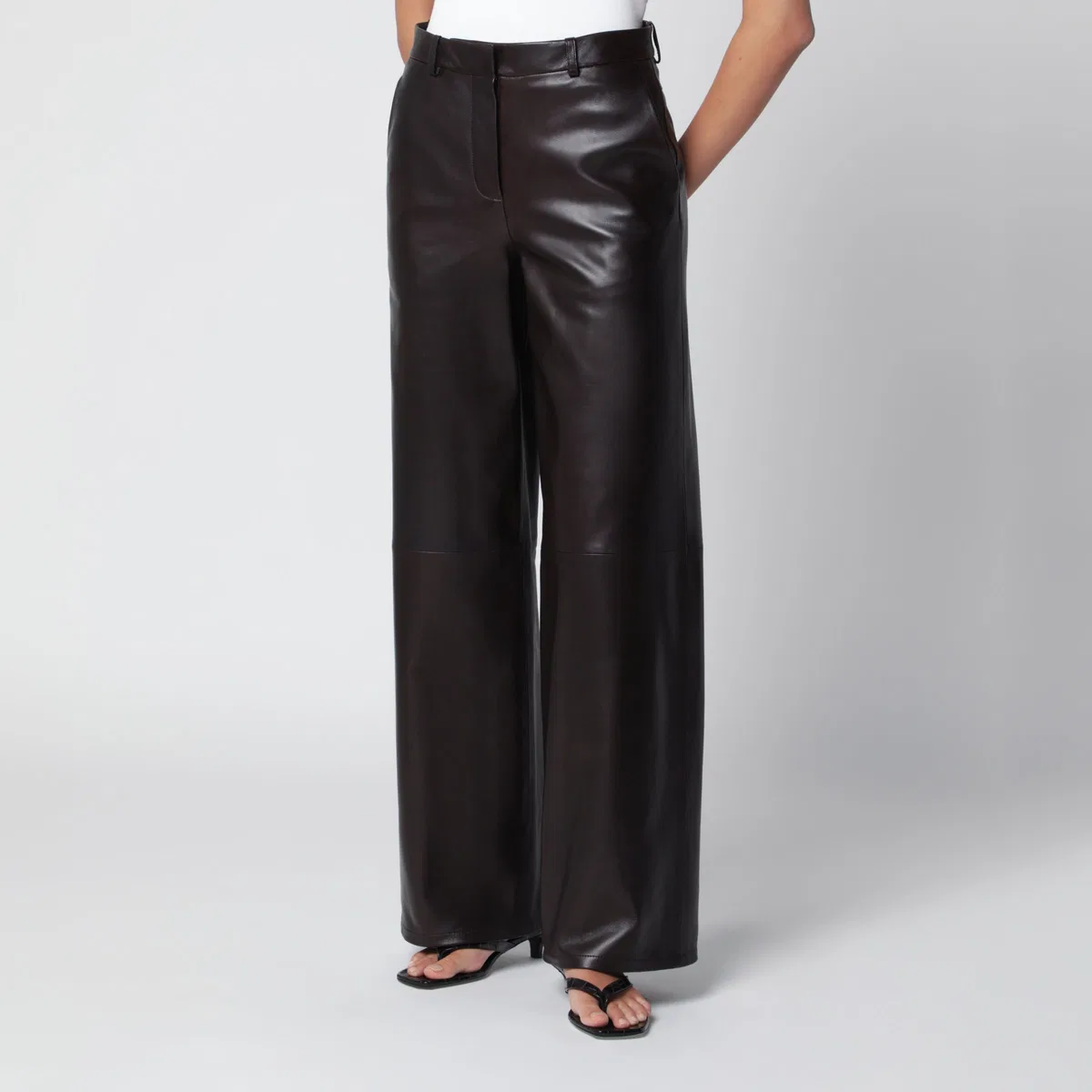 Nour Hammour Coda Wide-Leg Brown Leather Trousers