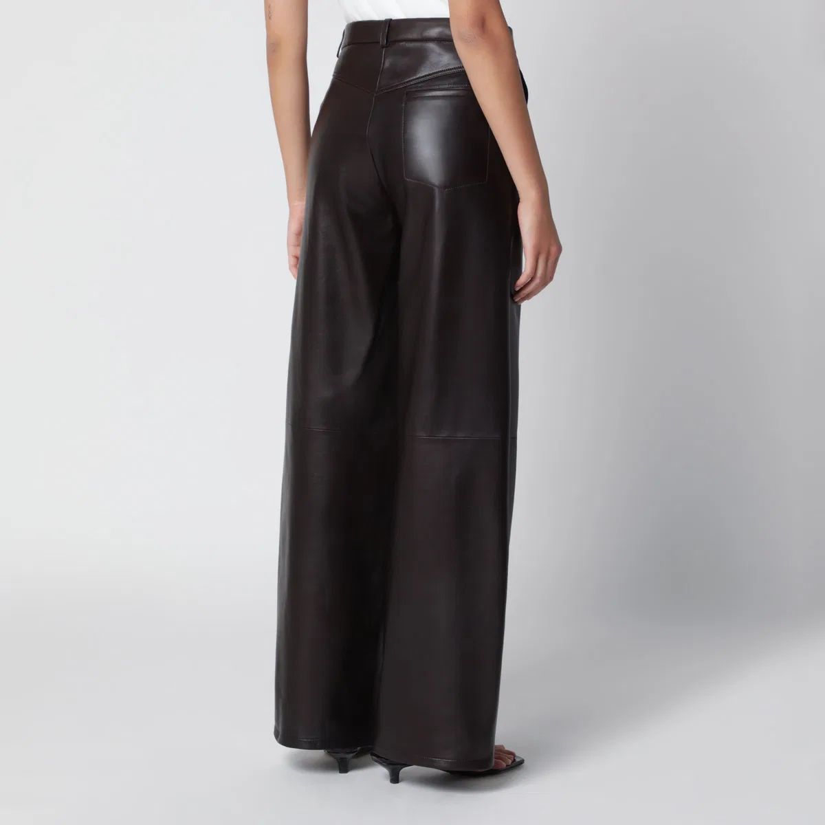 Nour Hammour Coda Wide-Leg Brown Leather Trousers