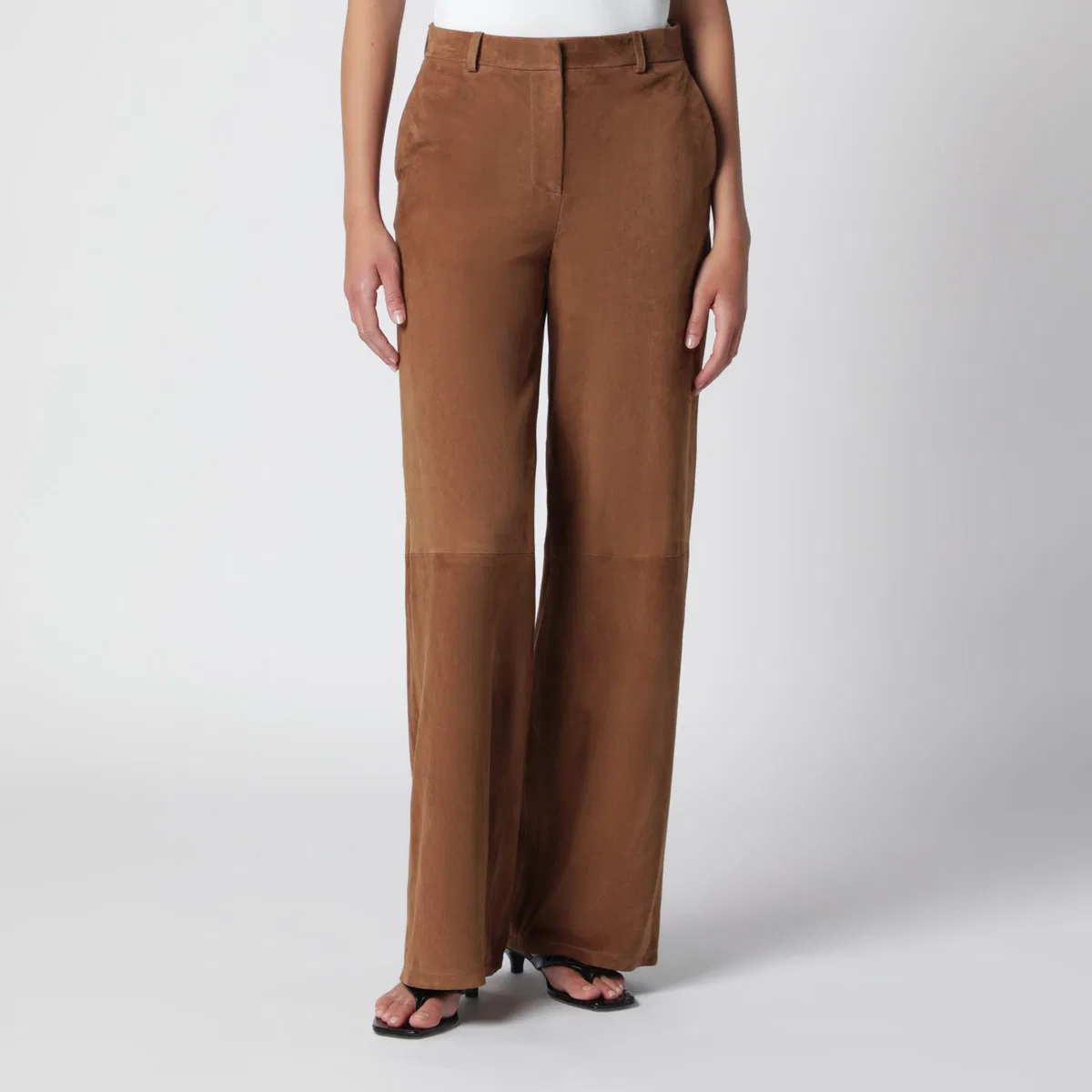 Nour Hammour Coda Wide-Leg Trousers In Tobacco Suede 