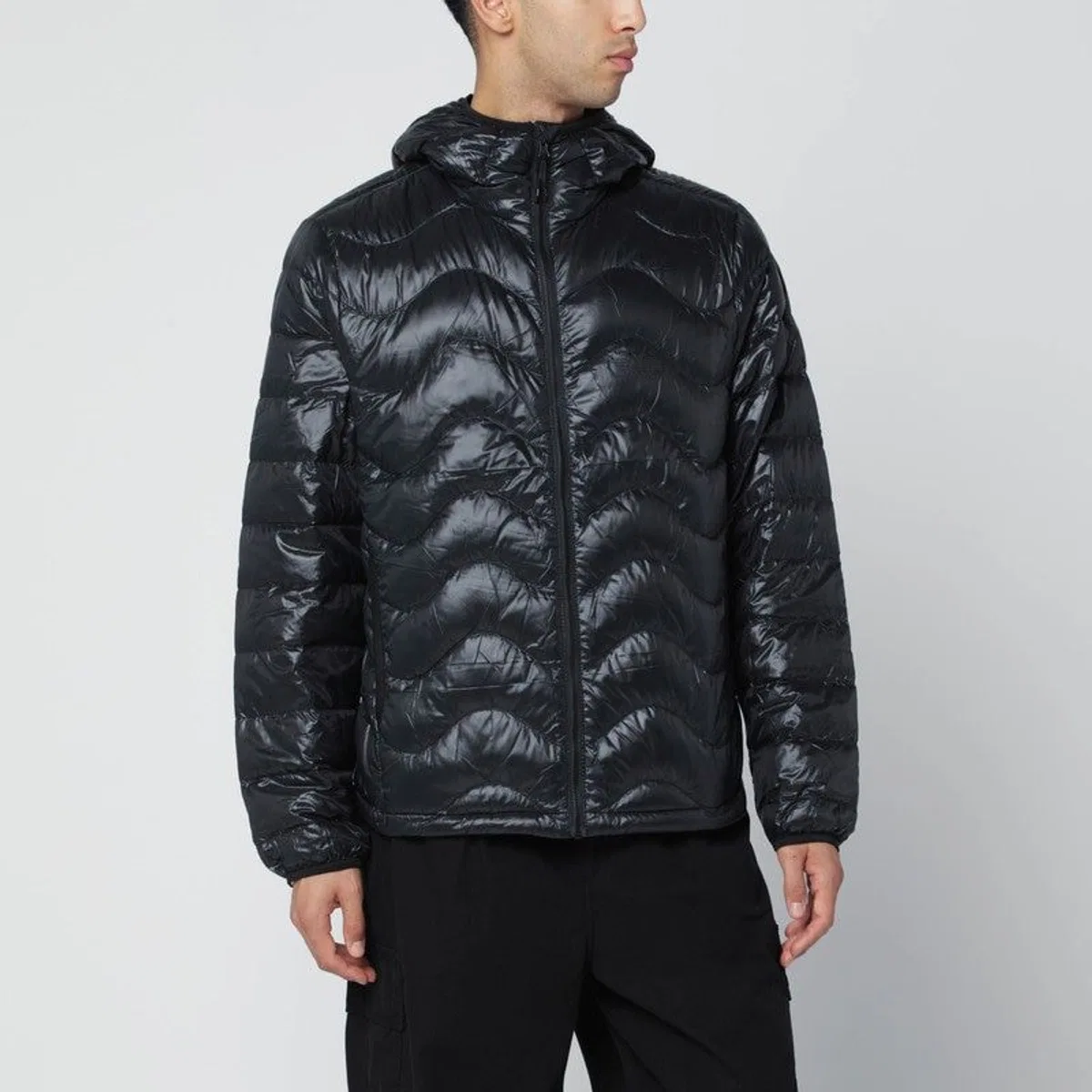 Purple mountain observatory Black Waves Hooded Puffer Jacket