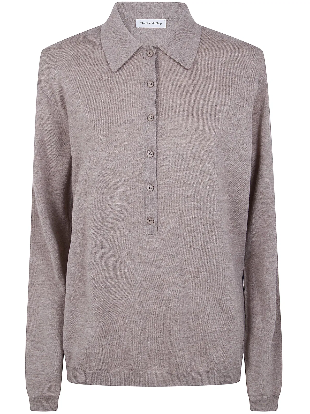 The Frankie Shop Taupe Melange Tala Knit V-Neck Polo
