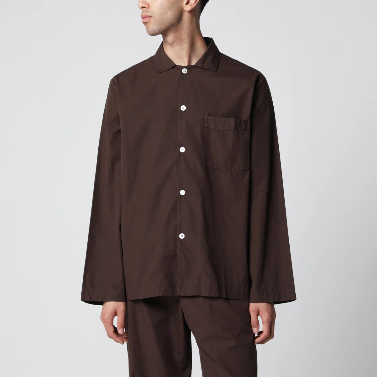 Tekla Brown Cotton Pajama Shirt