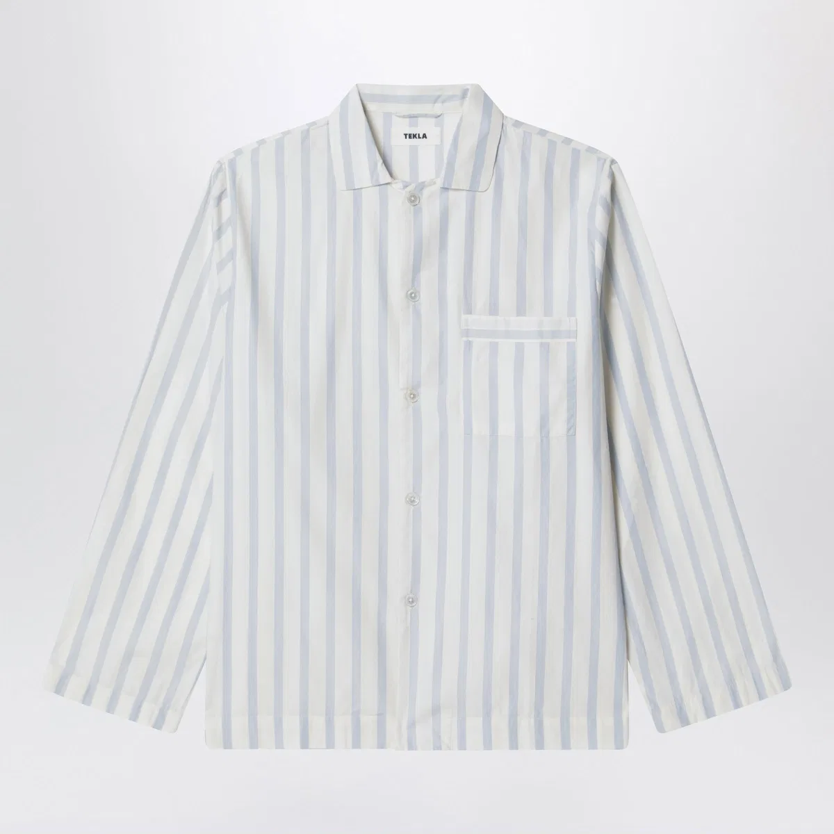 Tekla White Pajama Shirt With Light Blue Strip