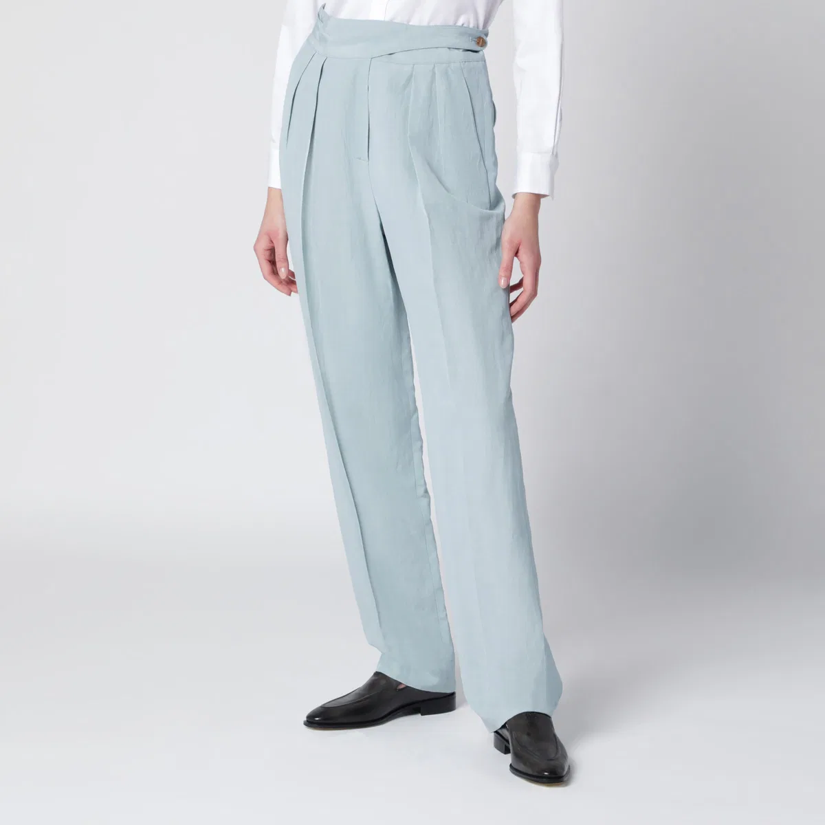 Blaze Milano Tomo Light Blue Trousers In Silk And Lin