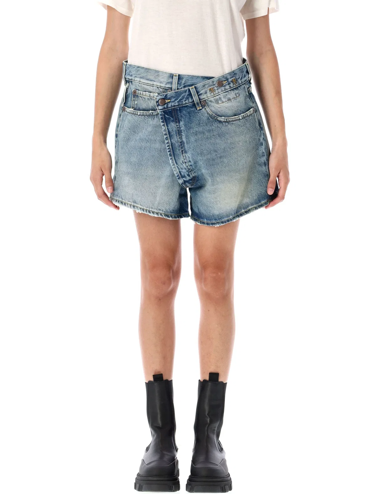R13 Crossover Denim Shorts Distressed R13