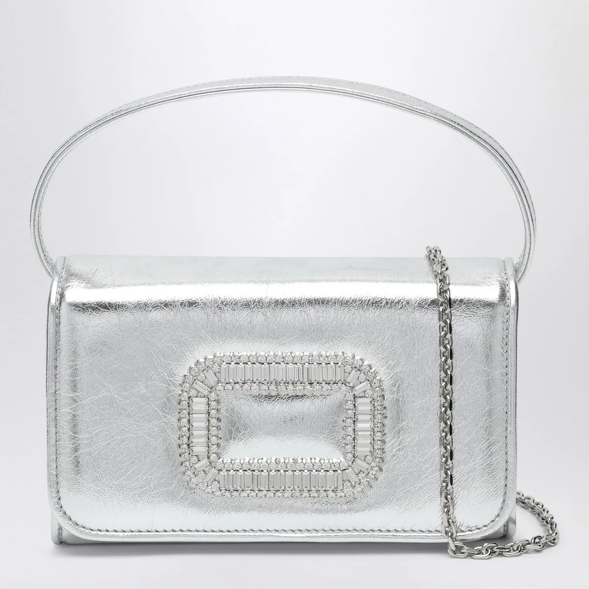 Roger Vivier Silver Leather Micro Pilgrim Bag