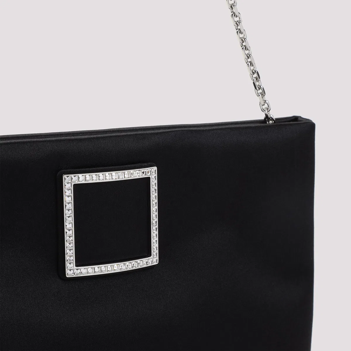 Roger Vivier Black Trompette Strass Soft Satin Clutch