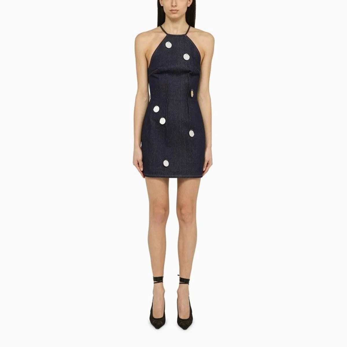 David koma Blue Denim Mini Dress With Mirrors