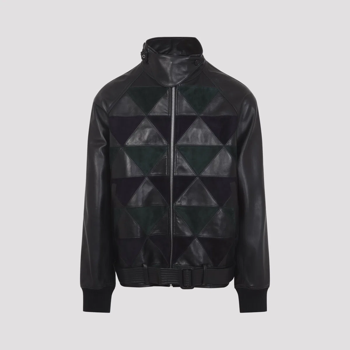 Lanvin Black Intarsia Calf Leather Bomber Jacke