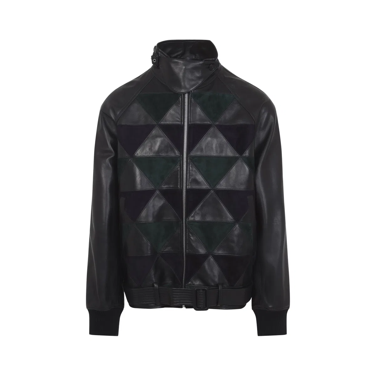 Lanvin Black Intarsia Calf Leather Bomber Jacke