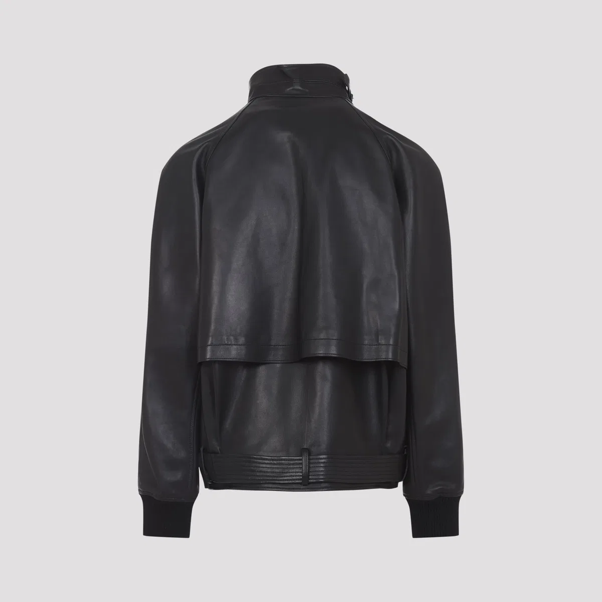 Lanvin Black Intarsia Calf Leather Bomber Jacke