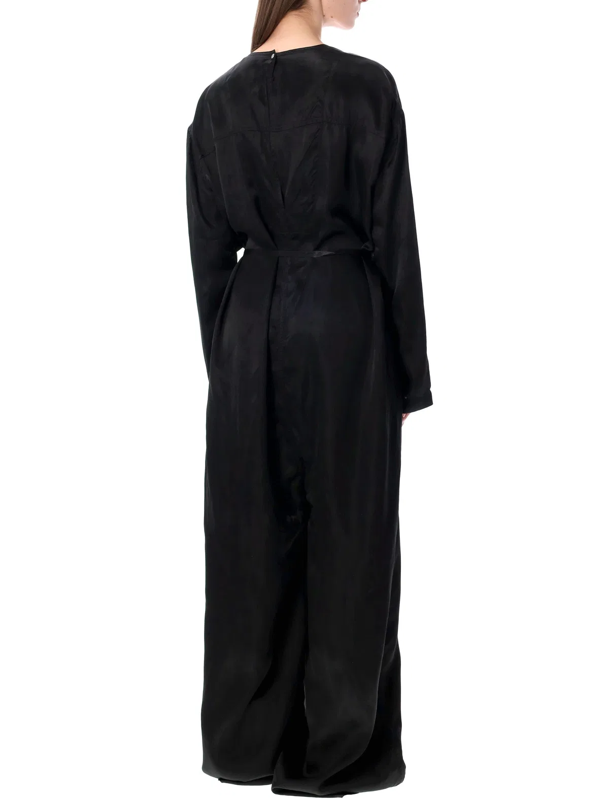 Rick Owens Ls Long Black Satin Jumpsuit