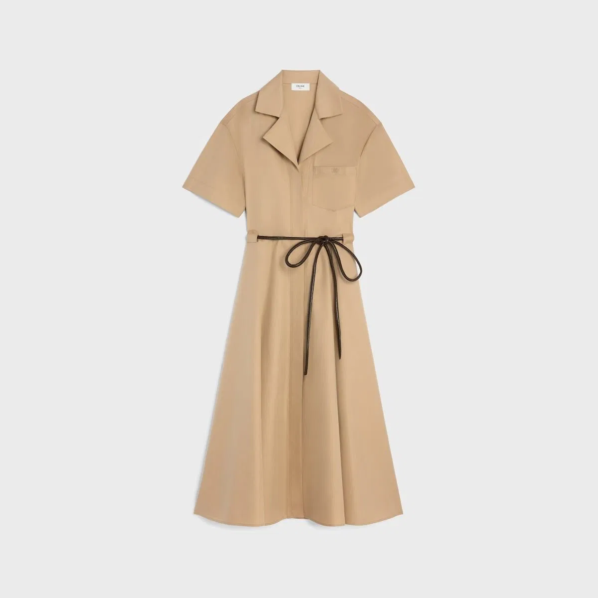 Celine Belted Short-Sleeve Midi Dress