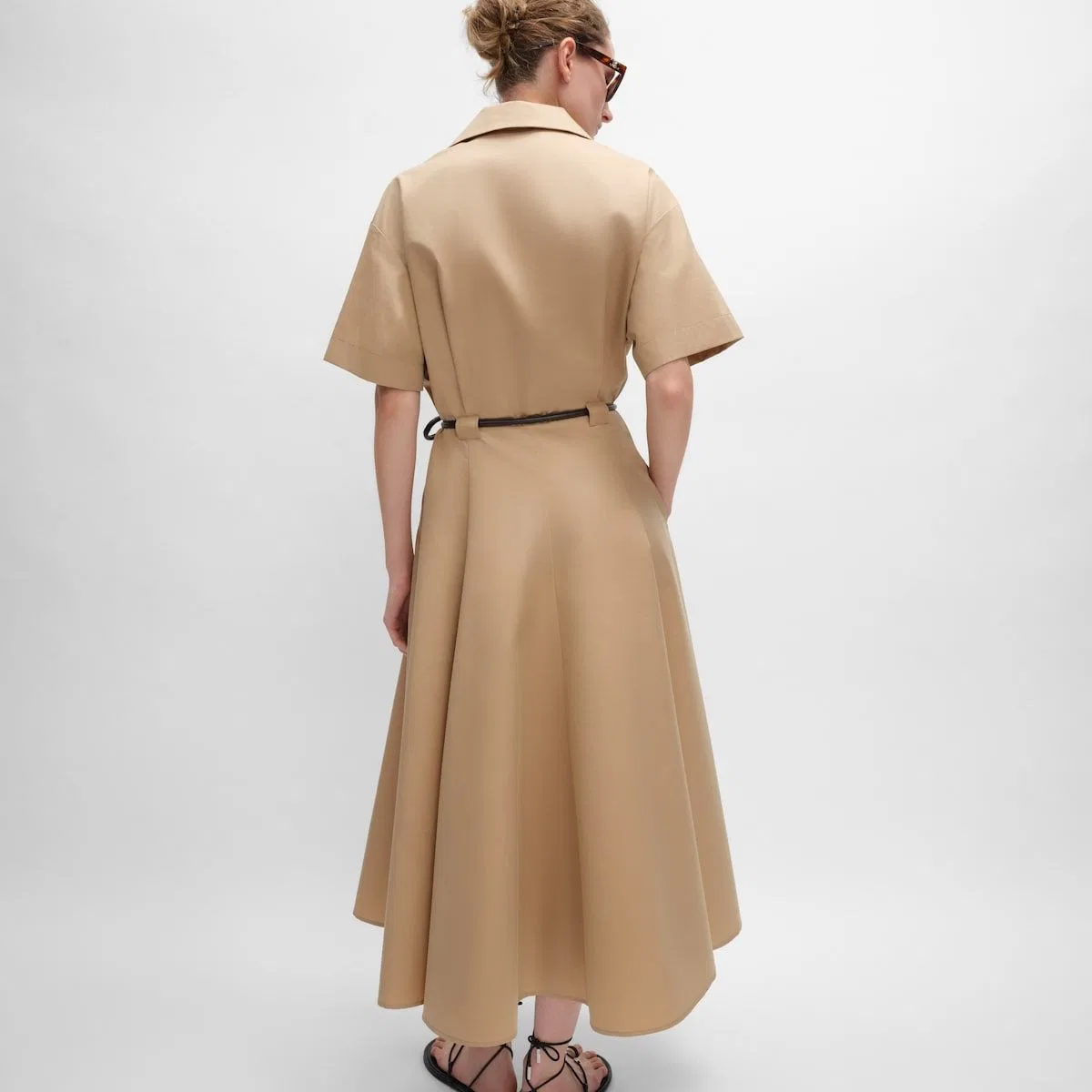 Celine Belted Short-Sleeve Midi Dress