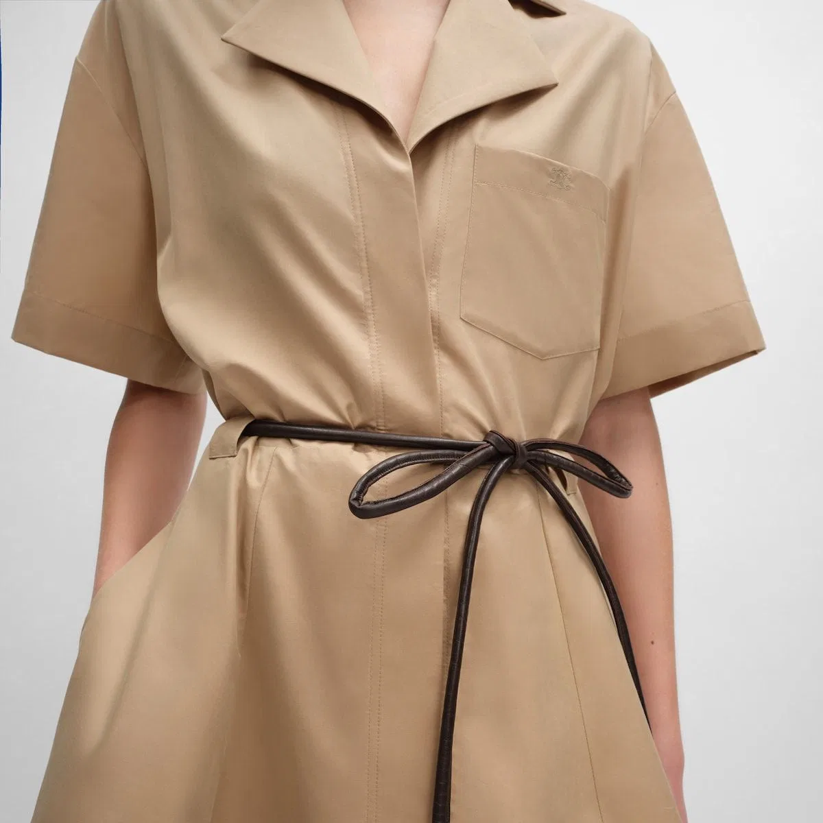 Celine Belted Short-Sleeve Midi Dress