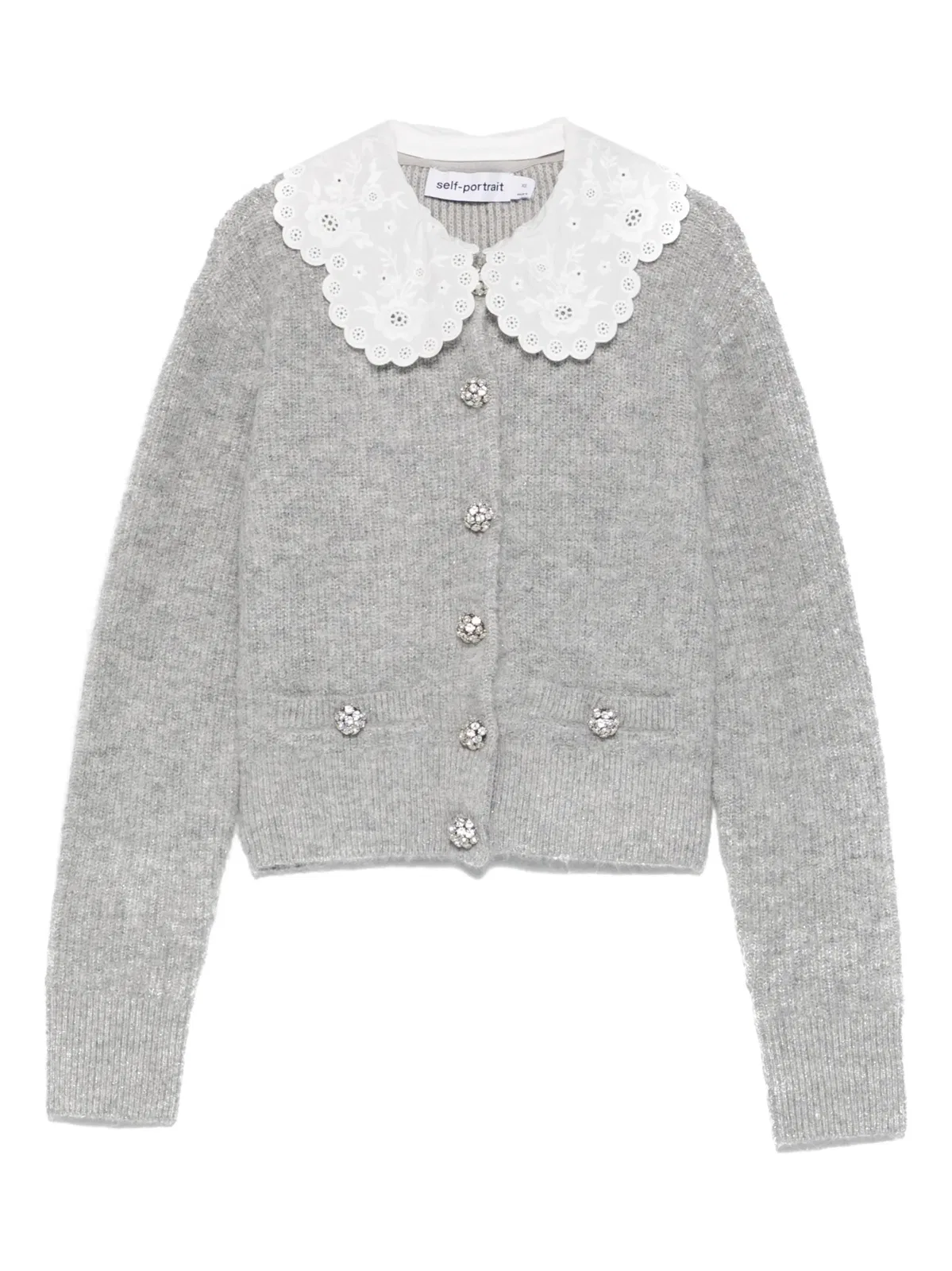 Self-Portrait Broderie Anglaise Collar Cardigan