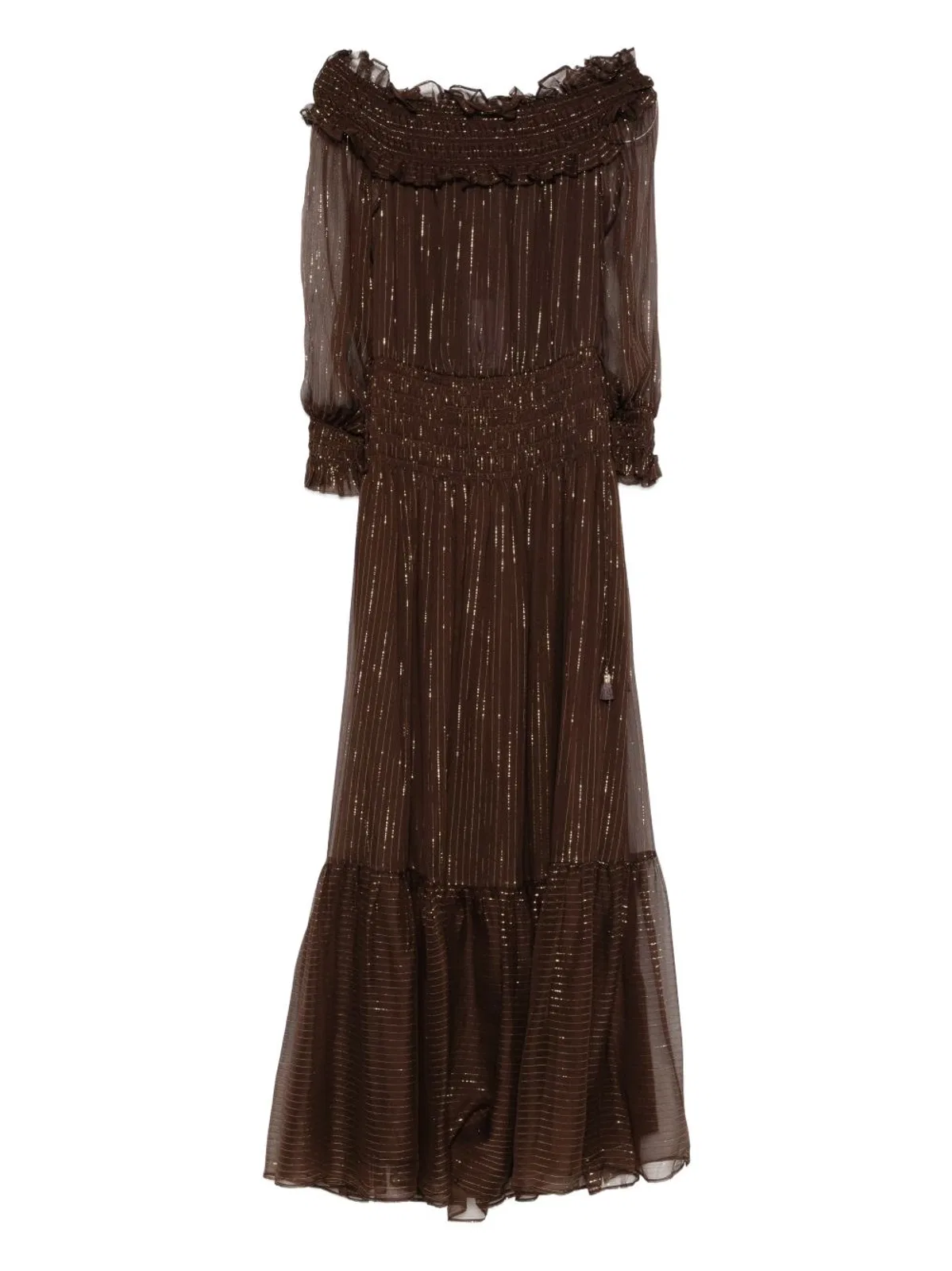 Self-Portrait Brown Dress Gold Line Details